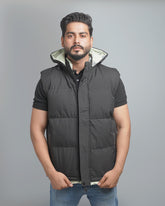 Men's Reversible Insulated Puffer Vest with Hood - Dual-Sided Sleeveless Outerwear